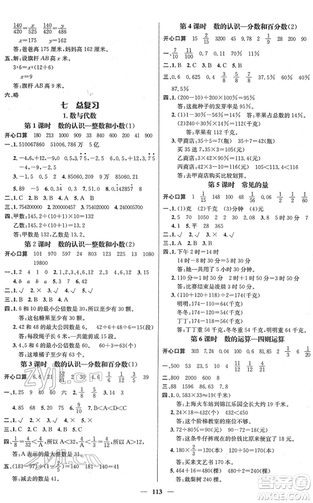 廣東經(jīng)濟(jì)出版社2022名師測控六年級數(shù)學(xué)下冊SJ蘇教版答案