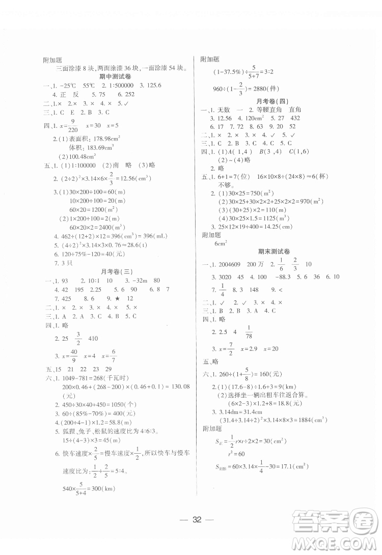 希望出版社2022新課標兩導(dǎo)兩練高效學(xué)案數(shù)學(xué)六年級下冊人教版答案