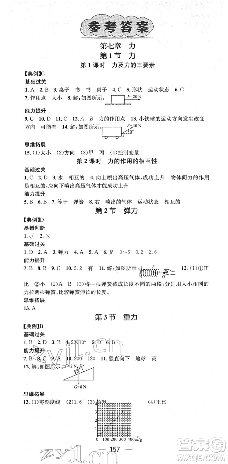 江西教育出版社2022名師測(cè)控八年級(jí)物理下冊(cè)RJ人教版江西專版答案