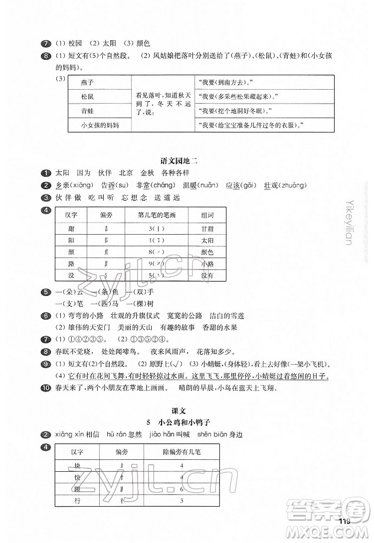 華東師范大學(xué)出版社2022一課一練一年級語文第二學(xué)期華東師大版五四學(xué)制答案