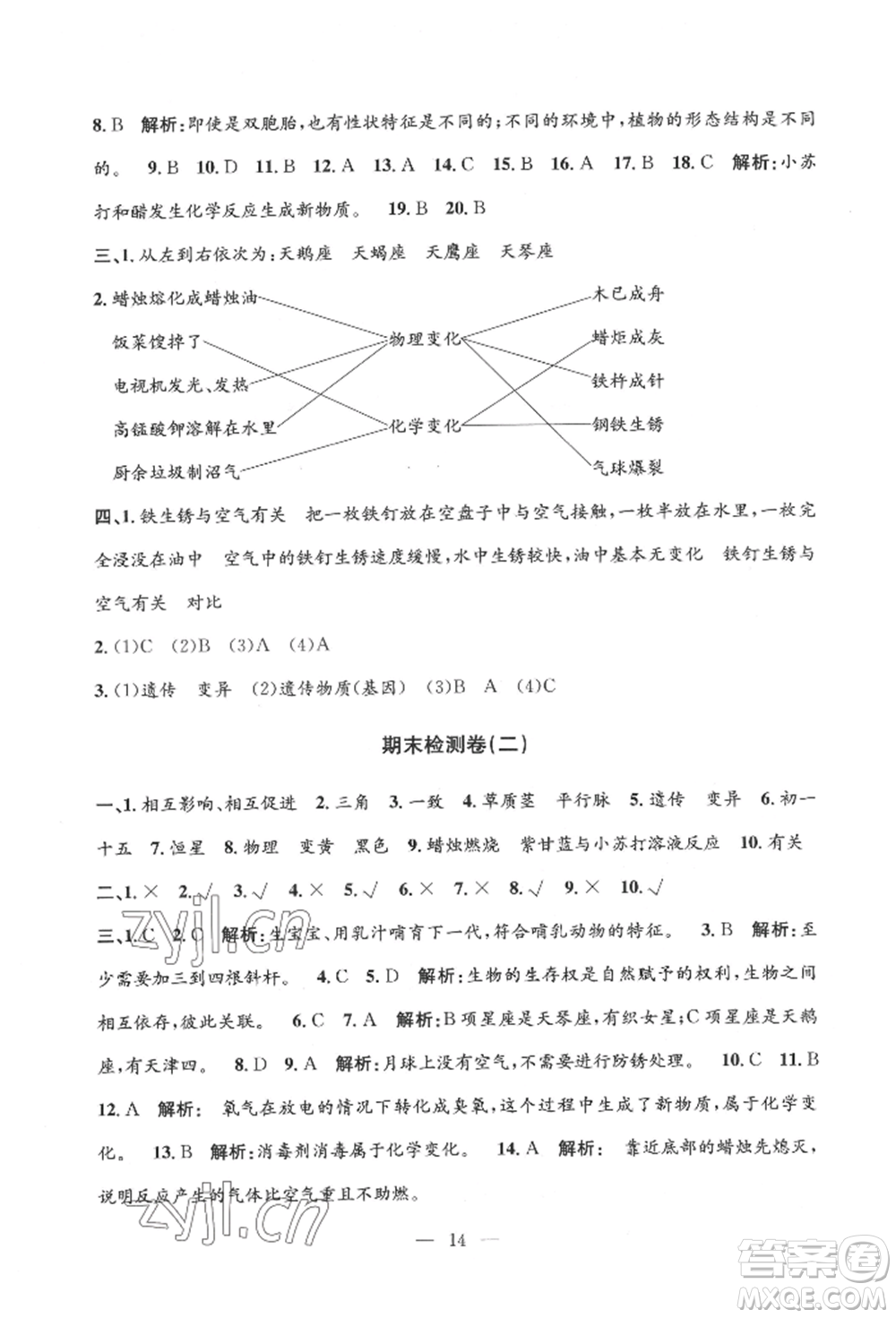 河海大學(xué)出版社2022孟建平系列課時精練六年級下冊科學(xué)教科版參考答案