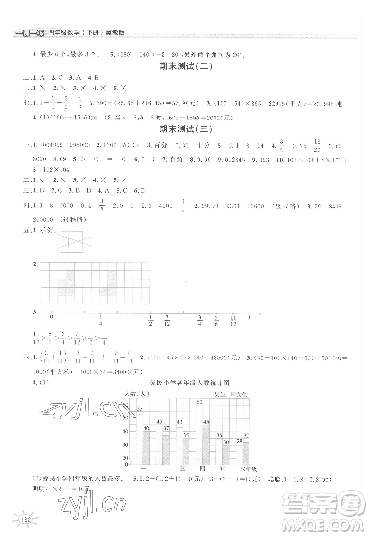 花山文藝出版社2022新編1課1練四年級下冊數(shù)學冀教版答案