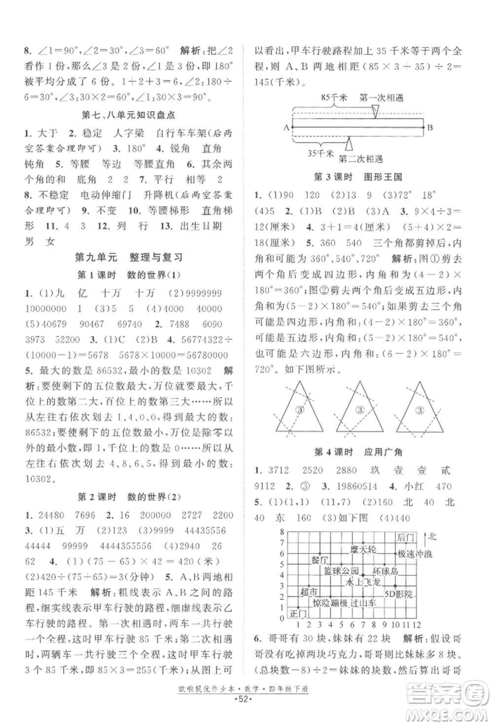 江蘇鳳凰美術(shù)出版社2022歐拉提優(yōu)作業(yè)本四年級數(shù)學(xué)下冊蘇教版參考答案