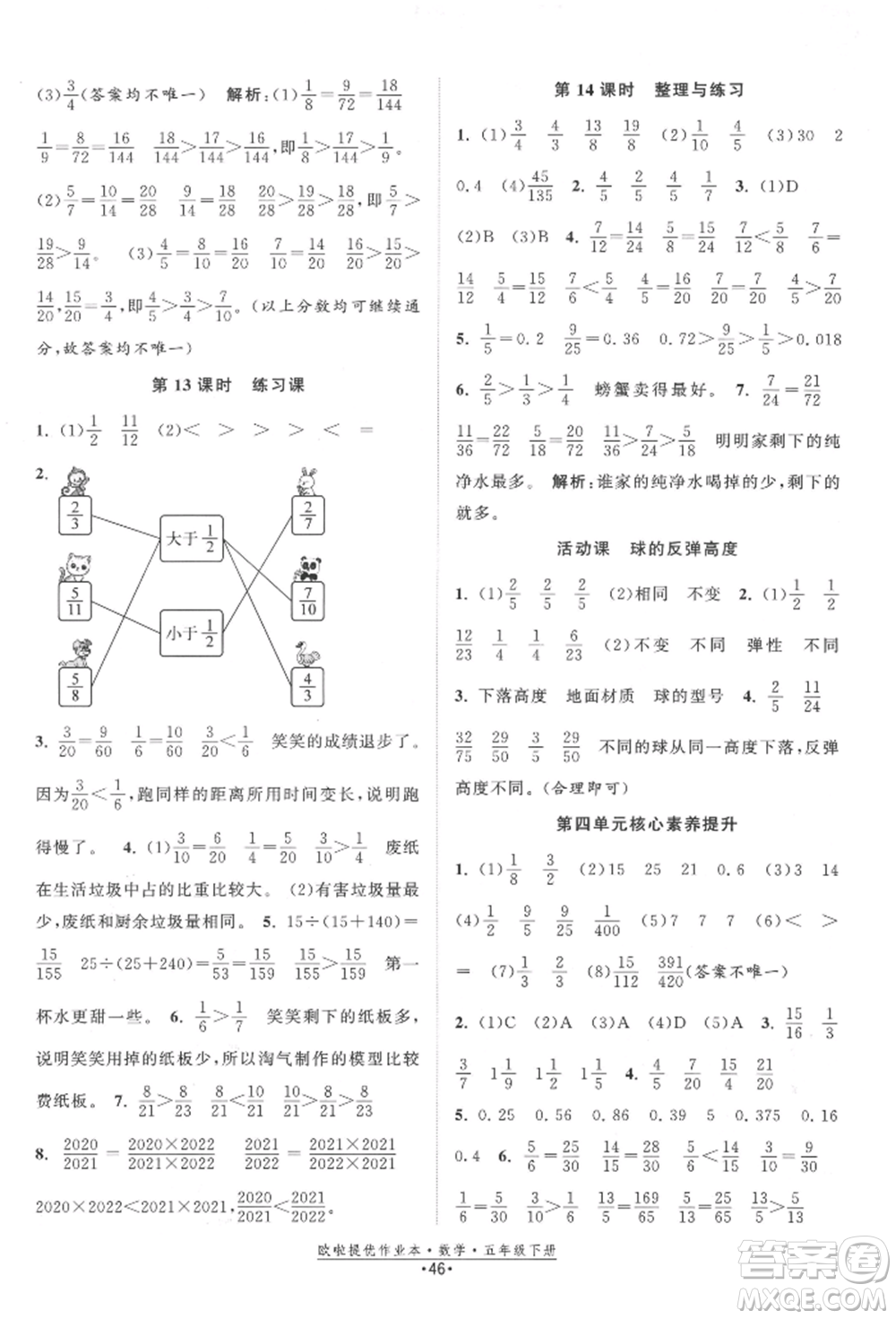 江蘇鳳凰美術(shù)出版社2022歐拉提優(yōu)作業(yè)本五年級(jí)數(shù)學(xué)下冊(cè)蘇教版參考答案