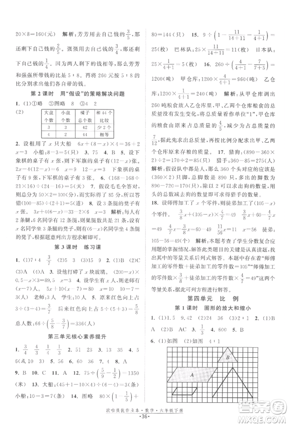 江蘇鳳凰美術(shù)出版社2022歐拉提優(yōu)作業(yè)本六年級(jí)數(shù)學(xué)下冊(cè)蘇教版參考答案