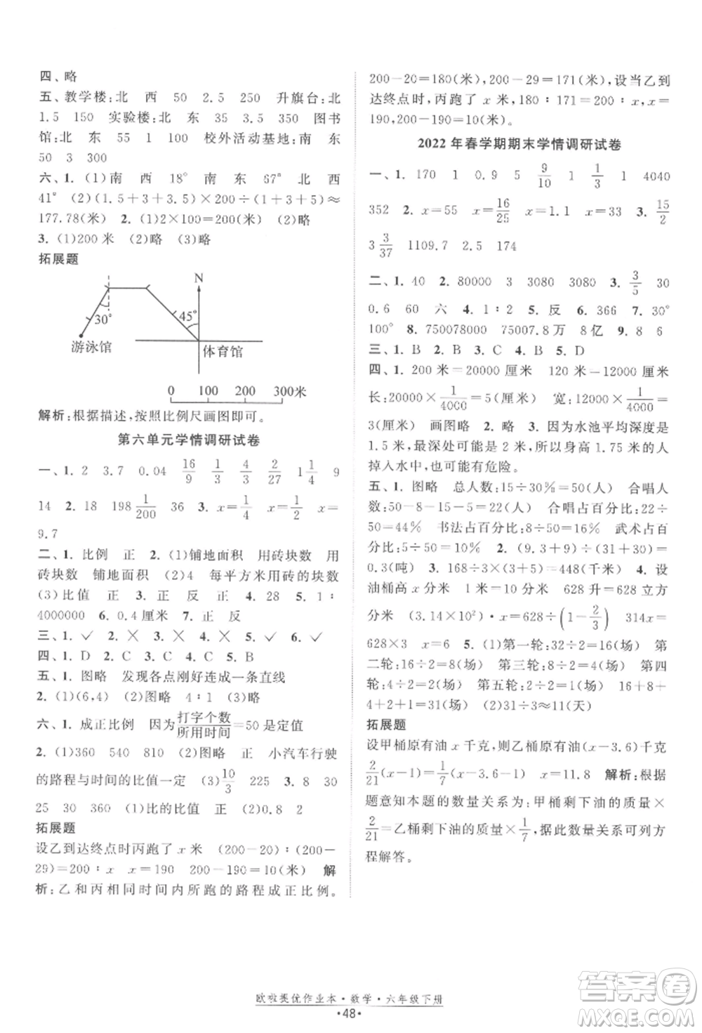 江蘇鳳凰美術(shù)出版社2022歐拉提優(yōu)作業(yè)本六年級(jí)數(shù)學(xué)下冊(cè)蘇教版參考答案