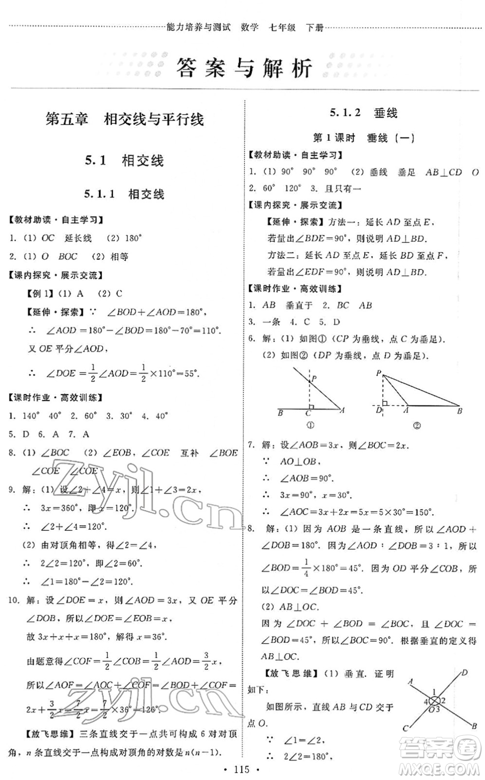 人民教育出版社2022能力培養(yǎng)與測(cè)試七年級(jí)數(shù)學(xué)下冊(cè)人教版答案