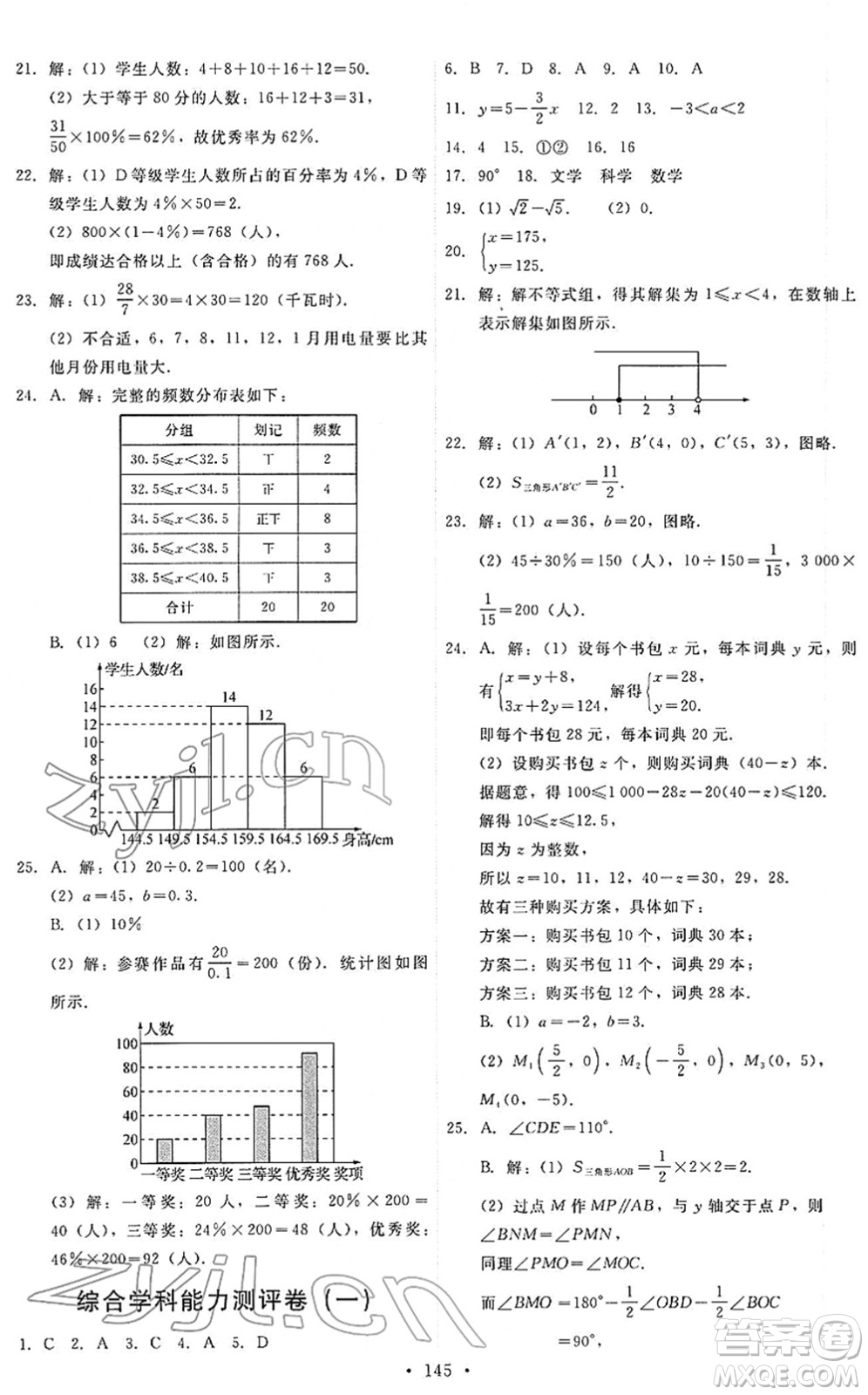 人民教育出版社2022能力培養(yǎng)與測(cè)試七年級(jí)數(shù)學(xué)下冊(cè)人教版答案