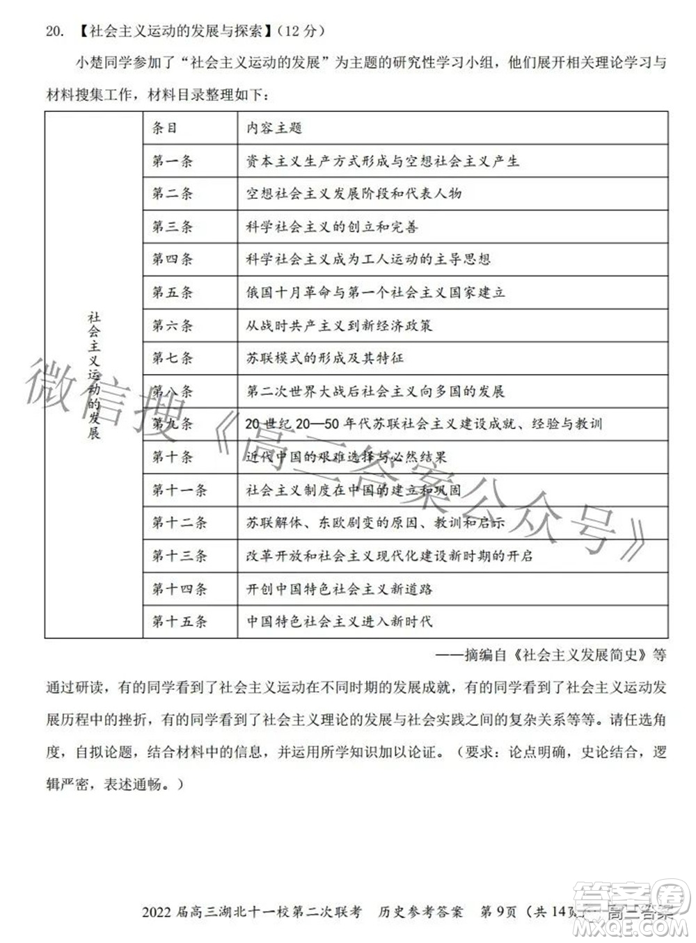 2022屆高三湖北十一校第二次聯(lián)考歷史試題及答案