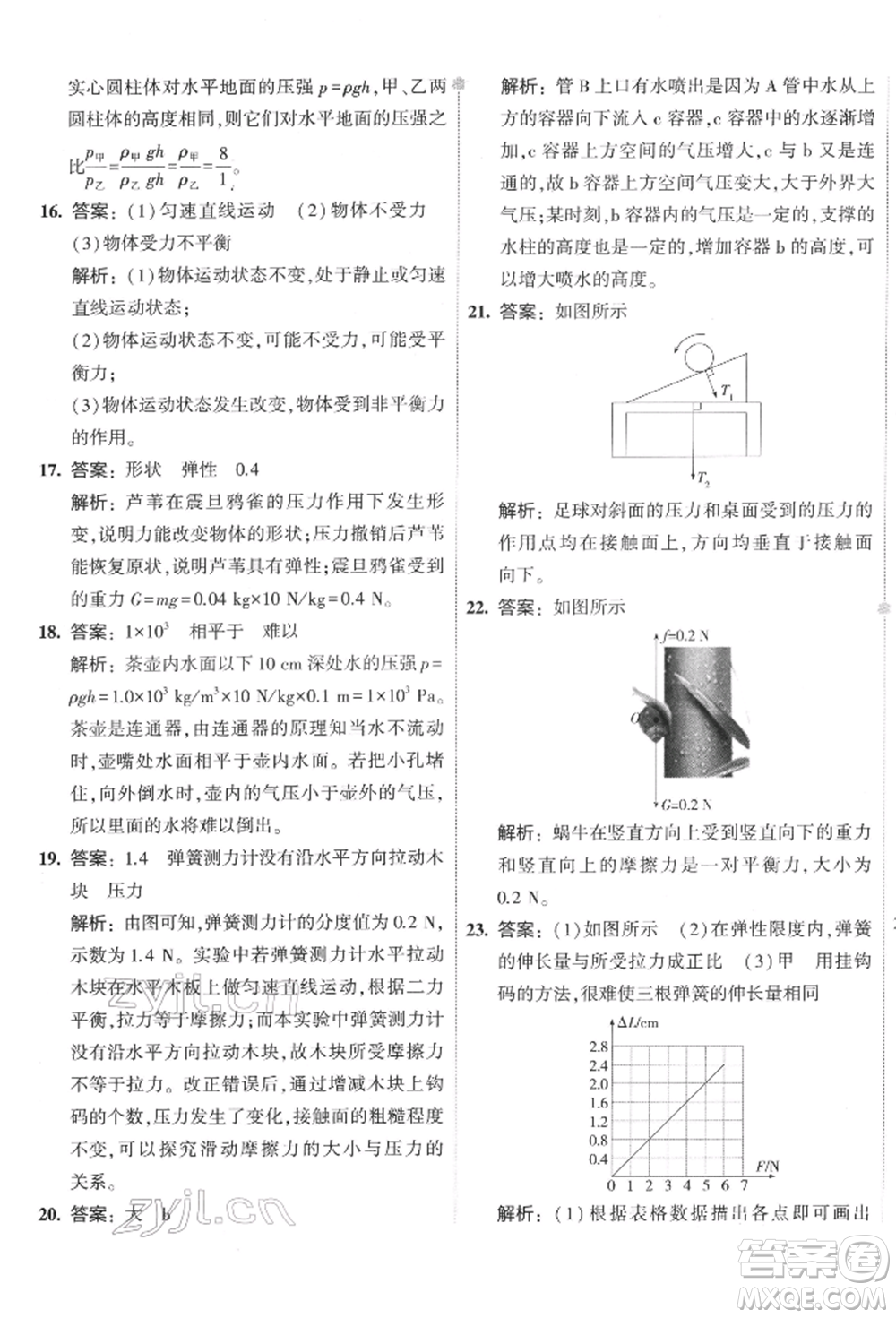 首都師范大學(xué)出版社2022年5年中考3年模擬初中試卷八年級(jí)下冊(cè)物理人教版參考答案