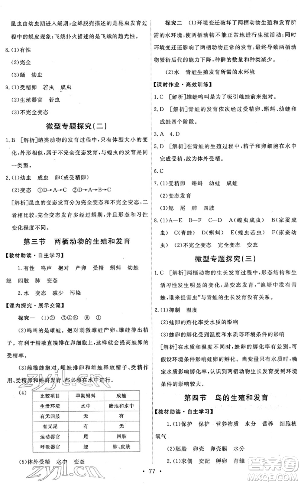 人民教育出版社2022能力培養(yǎng)與測試八年級生物下冊人教版答案