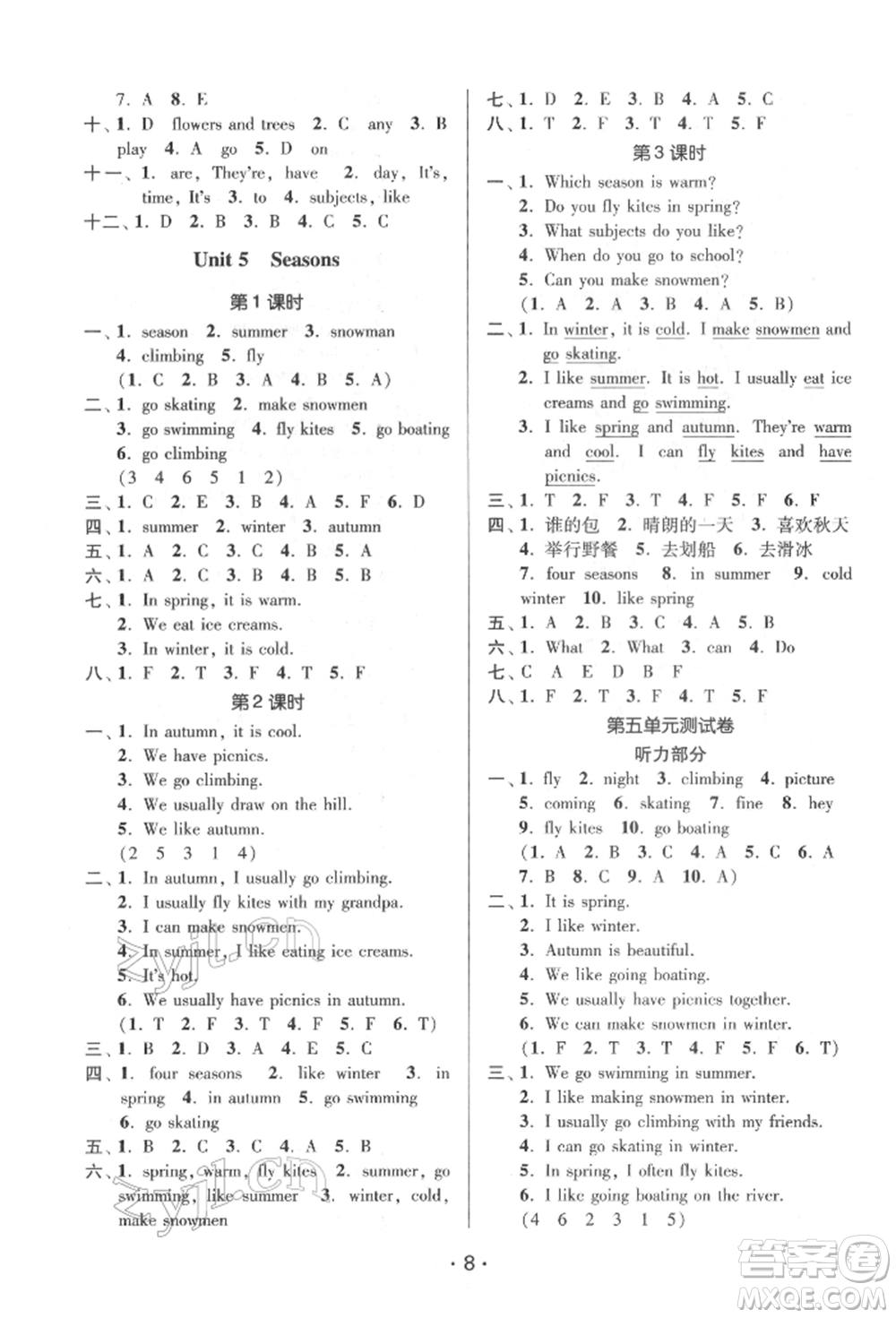 江蘇鳳凰美術(shù)出版社2022課時(shí)金練四年級(jí)下冊英語江蘇版參考答案