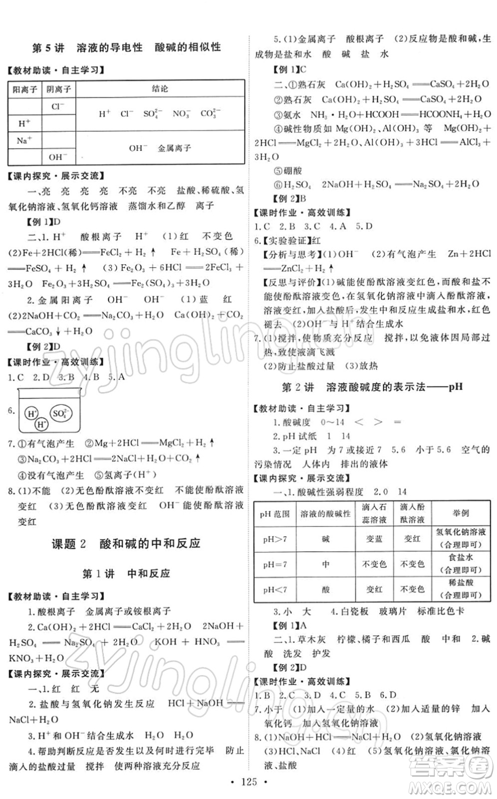 人民教育出版社2022能力培養(yǎng)與測試九年級(jí)化學(xué)下冊(cè)人教版答案