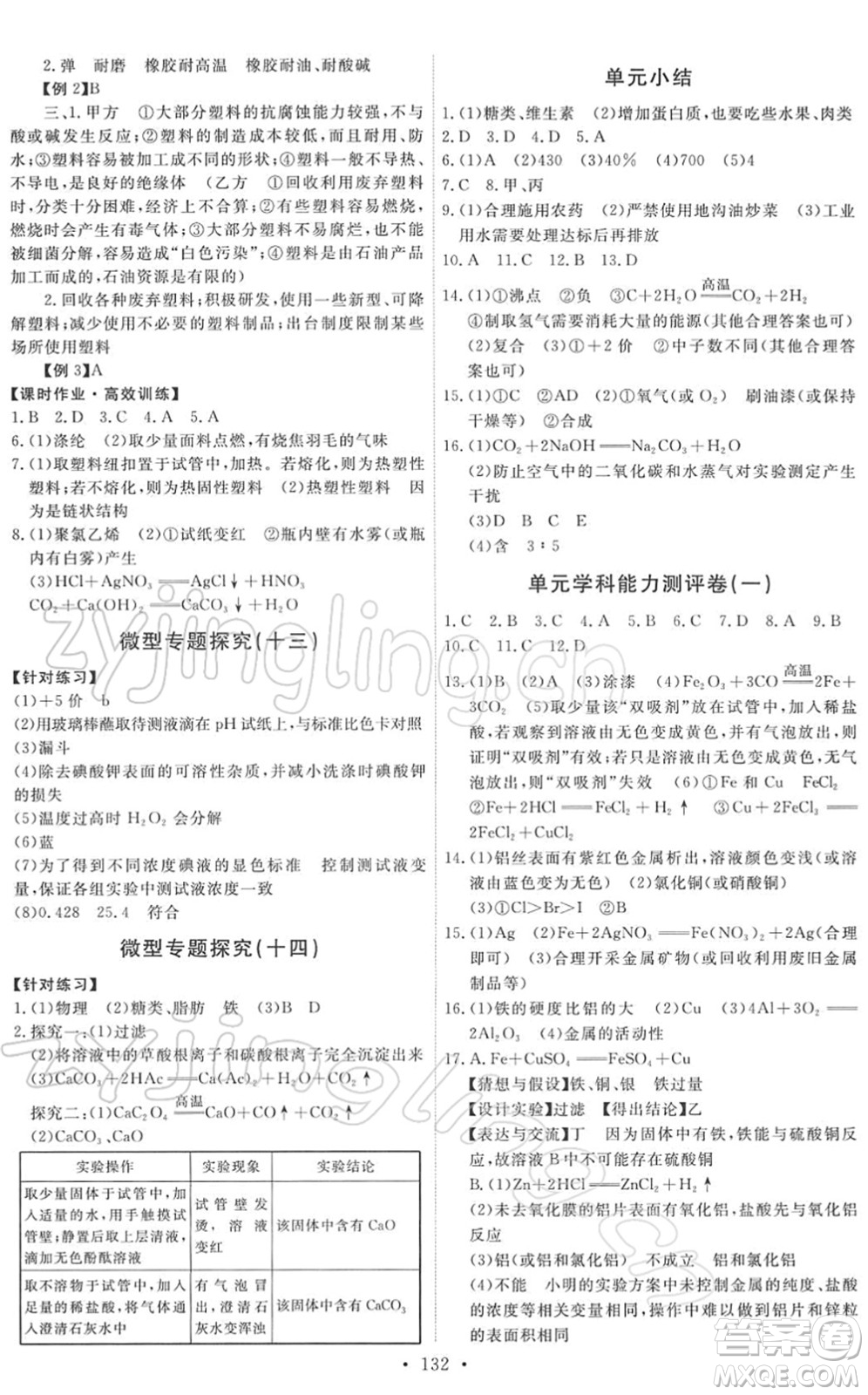 人民教育出版社2022能力培養(yǎng)與測試九年級(jí)化學(xué)下冊(cè)人教版答案