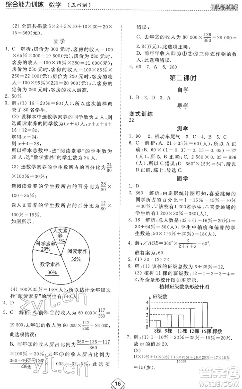 山東人民出版社2022綜合能力訓(xùn)練六年級(jí)數(shù)學(xué)下冊(cè)魯教版五四學(xué)制答案