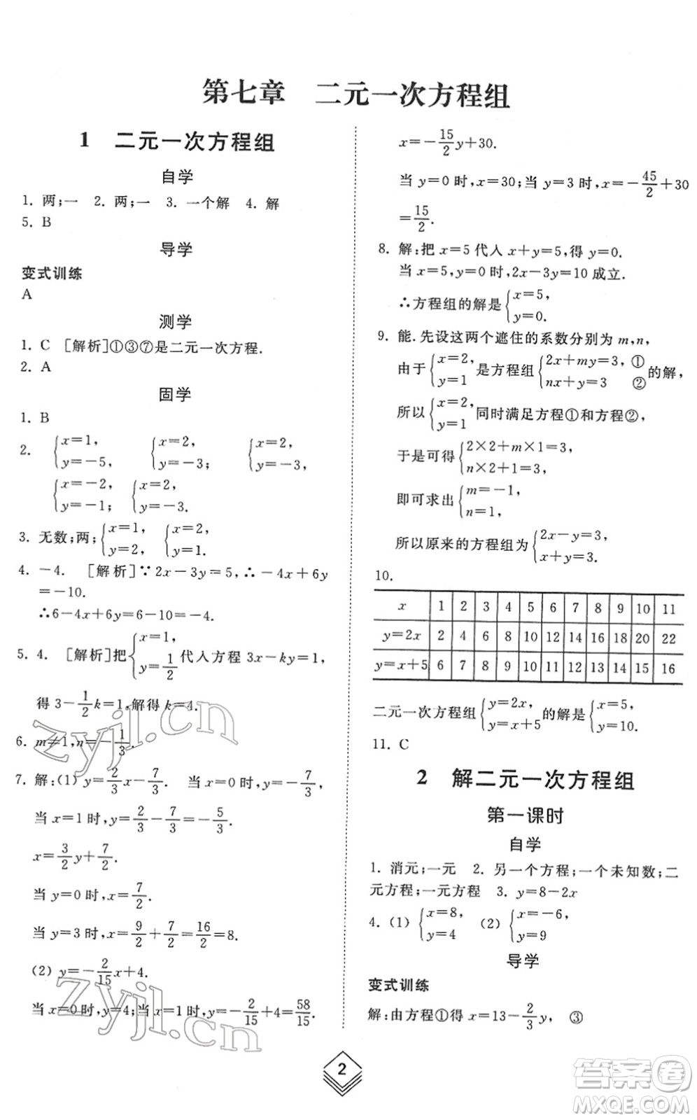 山東人民出版社2022綜合能力訓(xùn)練七年級數(shù)學(xué)下冊魯教版五四學(xué)制答案