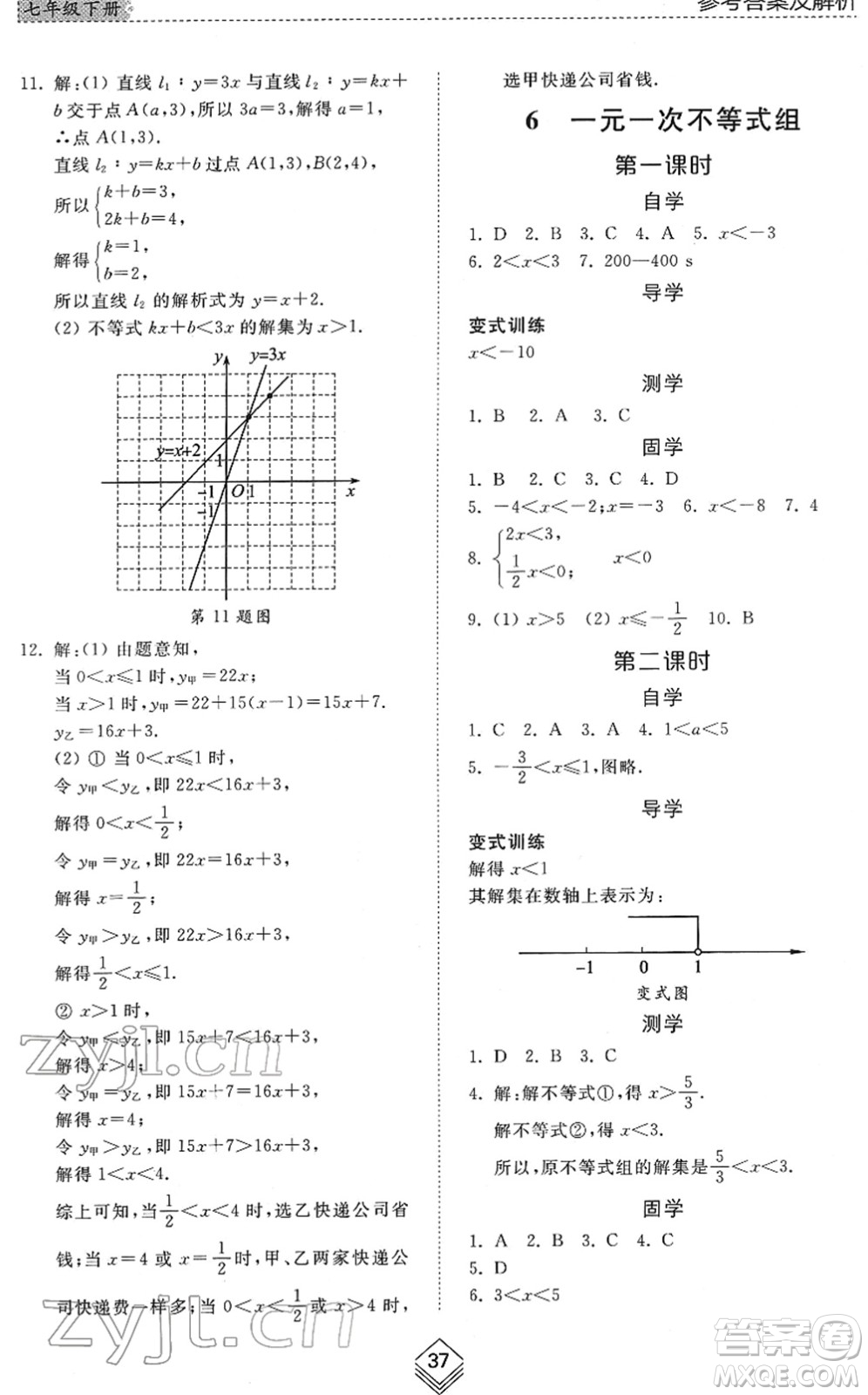 山東人民出版社2022綜合能力訓(xùn)練七年級數(shù)學(xué)下冊魯教版五四學(xué)制答案