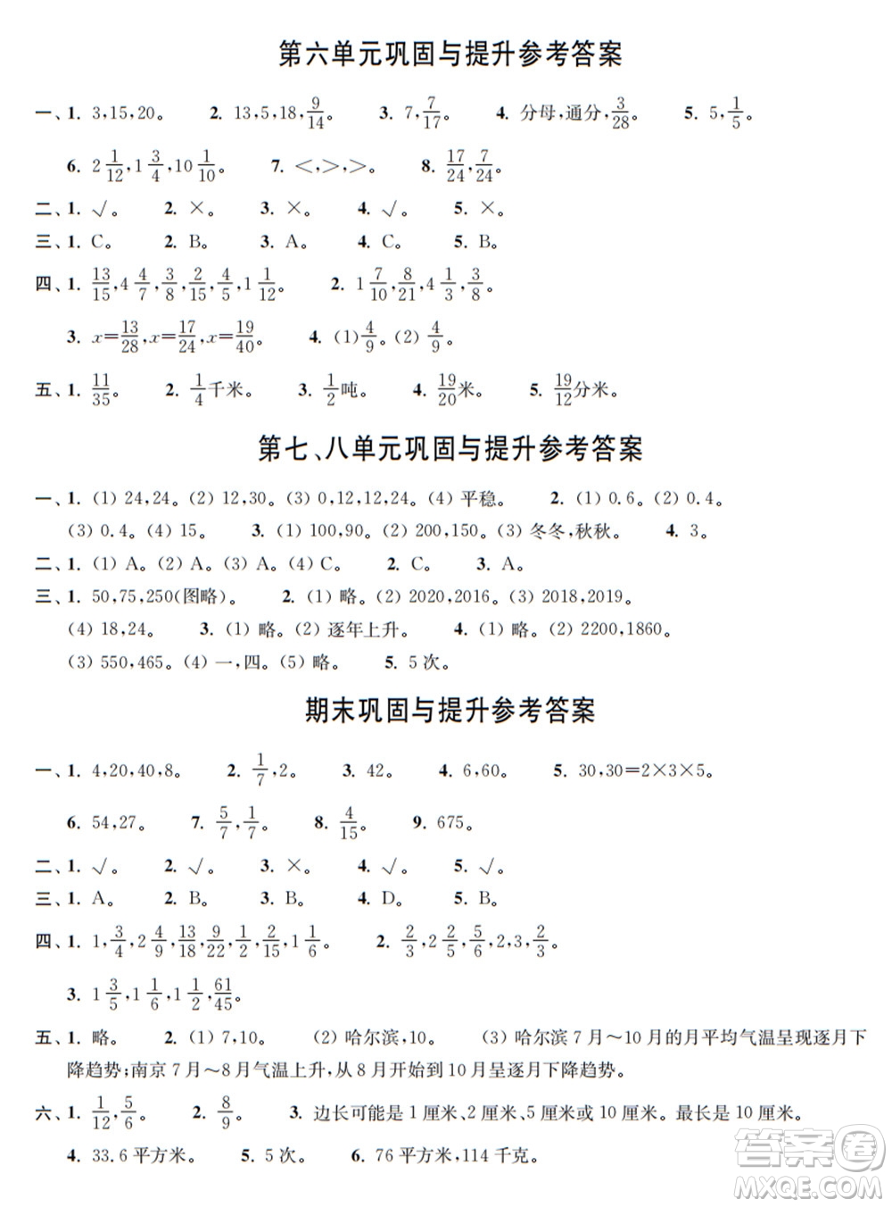 時代學習報數(shù)學周刊2021-2022學年度R人教版五年級第二學期鞏固與提升參考答案