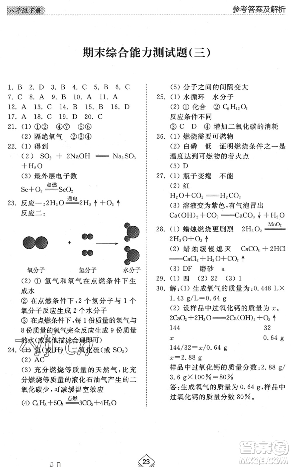 山東人民出版社2022綜合能力訓(xùn)練八年級(jí)化學(xué)下冊(cè)魯教版五四學(xué)制答案