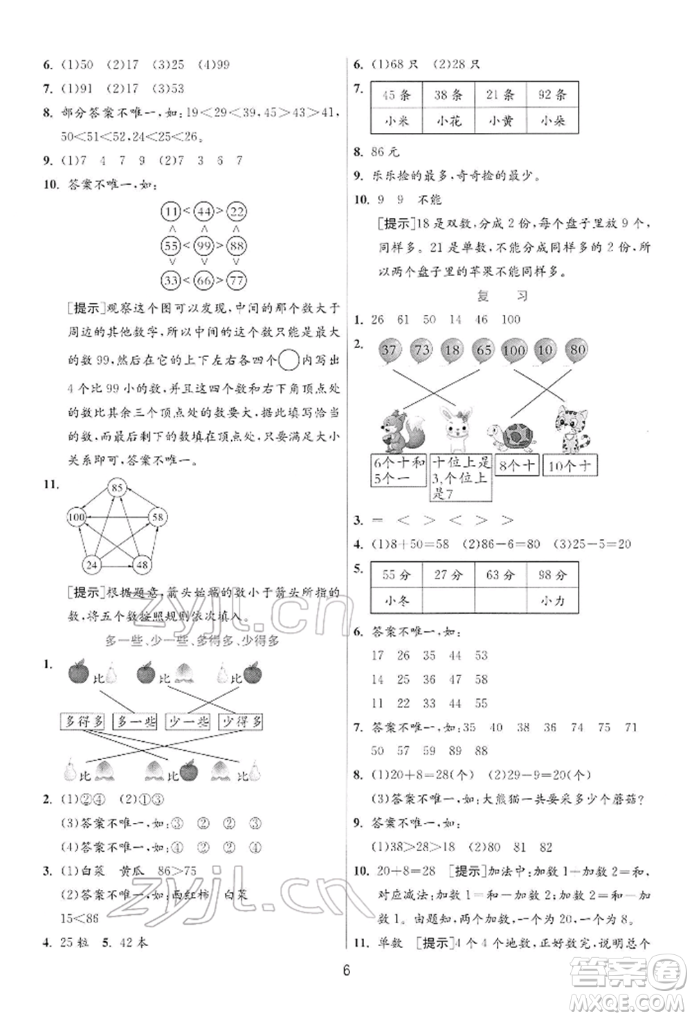 江蘇人民出版社2022實(shí)驗(yàn)班提優(yōu)訓(xùn)練一年級(jí)下冊(cè)數(shù)學(xué)蘇教版江蘇專版參考答案