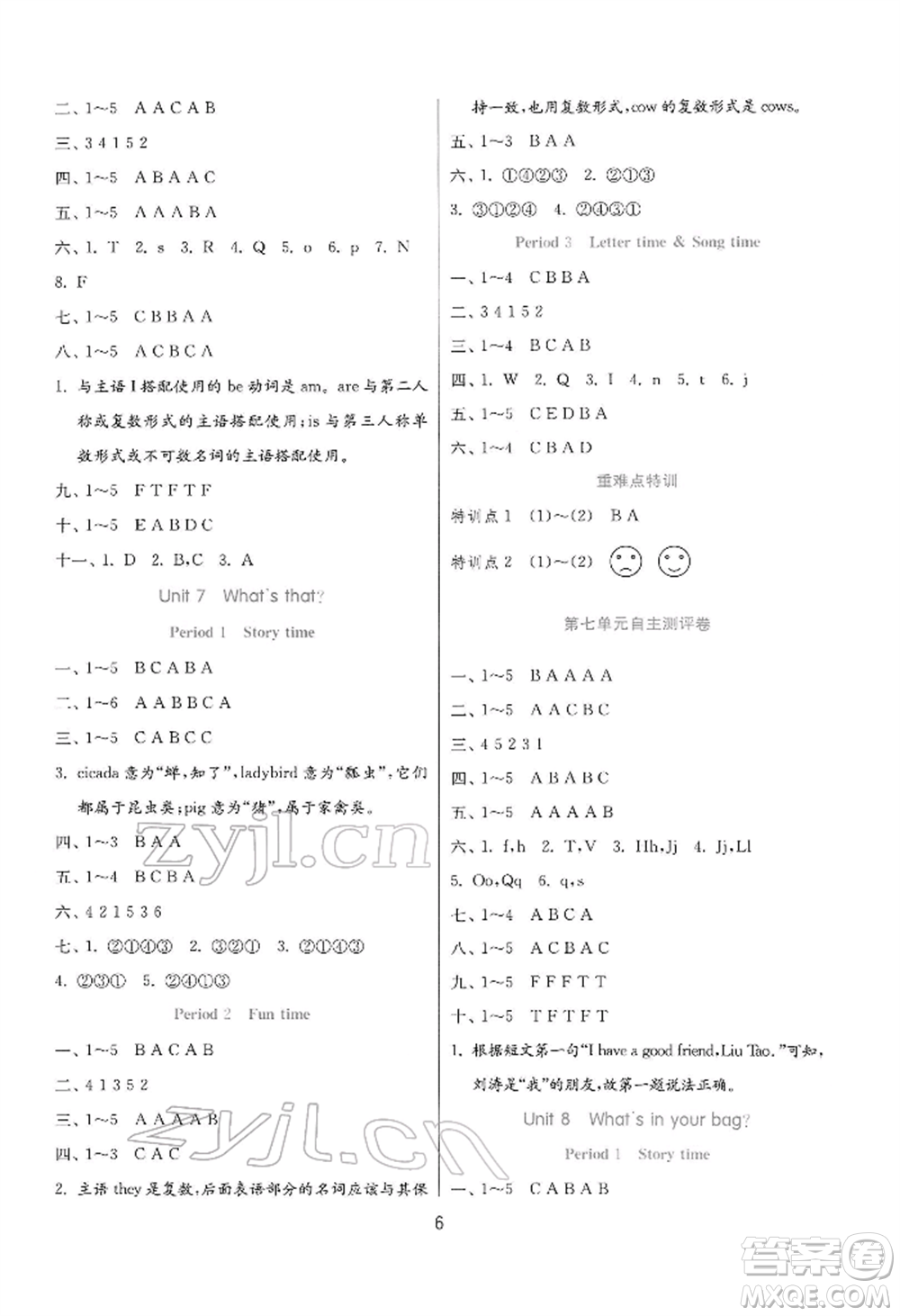 江蘇人民出版社2022實驗班提優(yōu)訓練一年級下冊英語譯林版江蘇專版參考答案