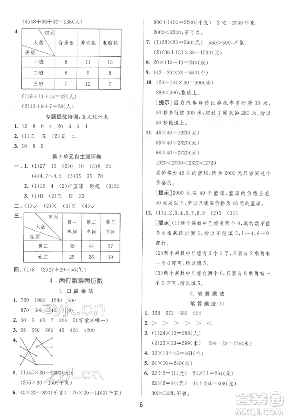 江蘇人民出版社2022實(shí)驗(yàn)班提優(yōu)訓(xùn)練三年級(jí)下冊(cè)數(shù)學(xué)人教版參考答案