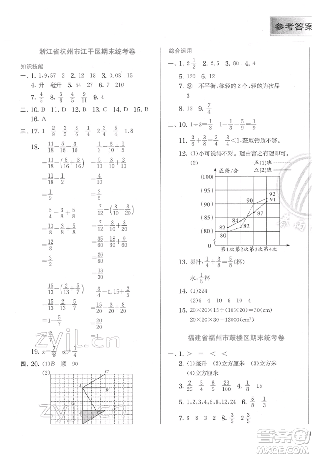 江蘇人民出版社2022實(shí)驗(yàn)班提優(yōu)訓(xùn)練五年級下冊數(shù)學(xué)人教版參考答案