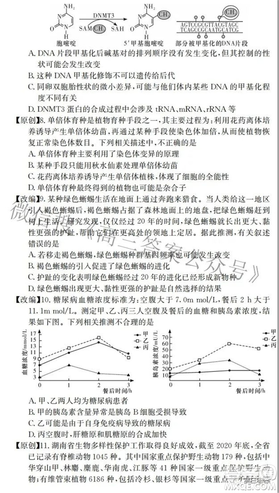 2022屆高三湖南四大名校名師團隊周模卷1生物試題及答案