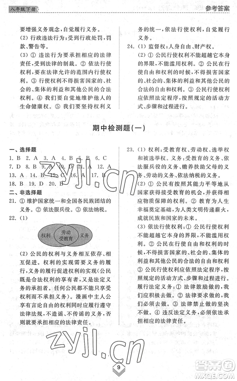 山東人民出版社2022綜合能力訓(xùn)練八年級(jí)道德與法治下冊(cè)人教版五四學(xué)制答案