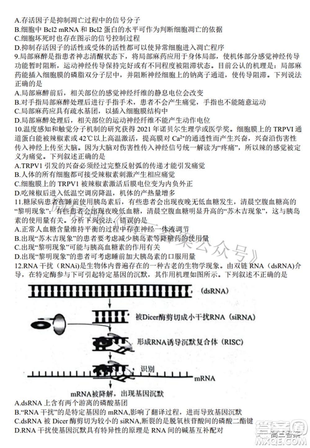 2022年湖北省八市高三3月聯(lián)考生物試題及答案