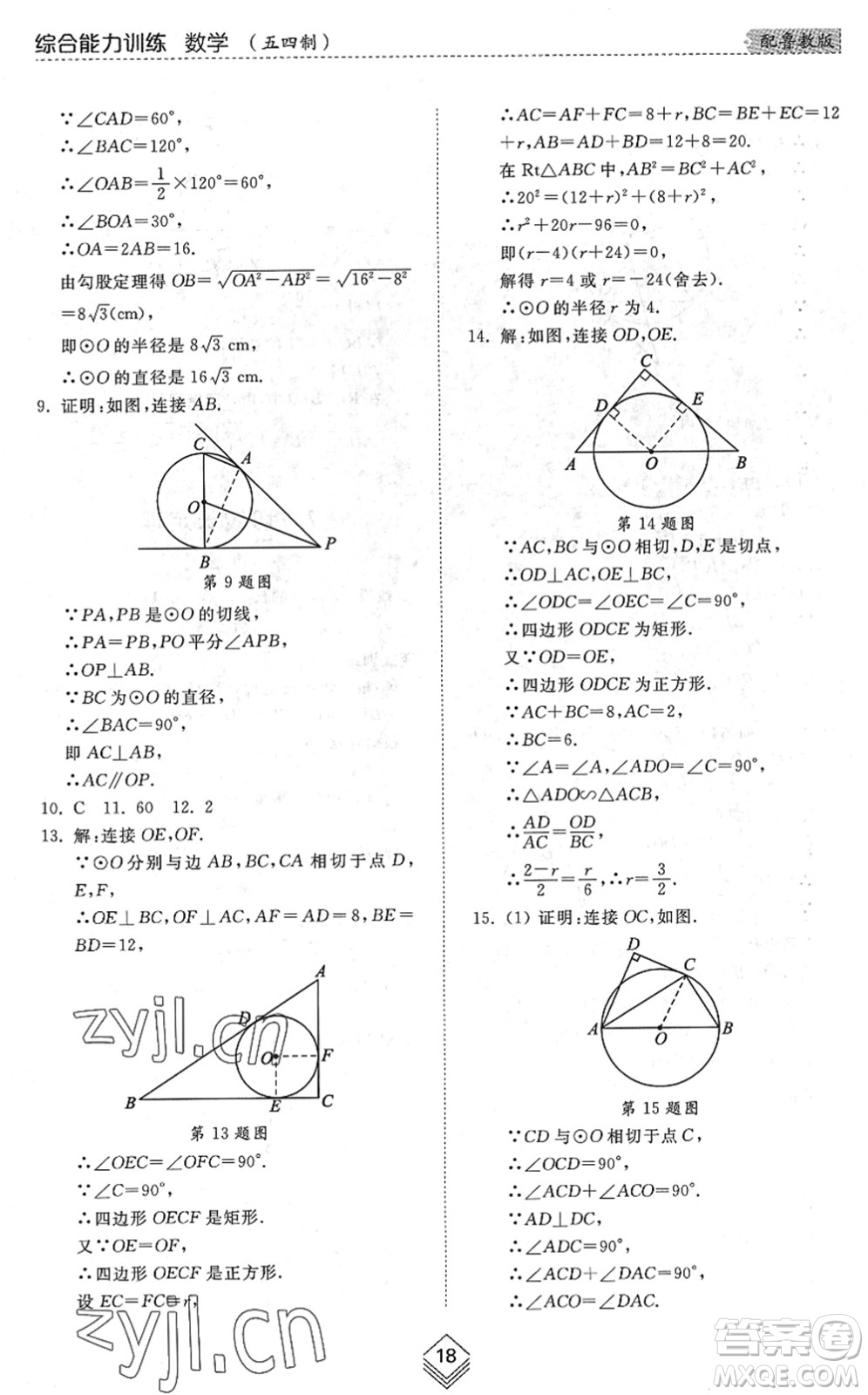 山東人民出版社2022綜合能力訓(xùn)練九年級數(shù)學(xué)全一冊(2)魯教版五四學(xué)制答案