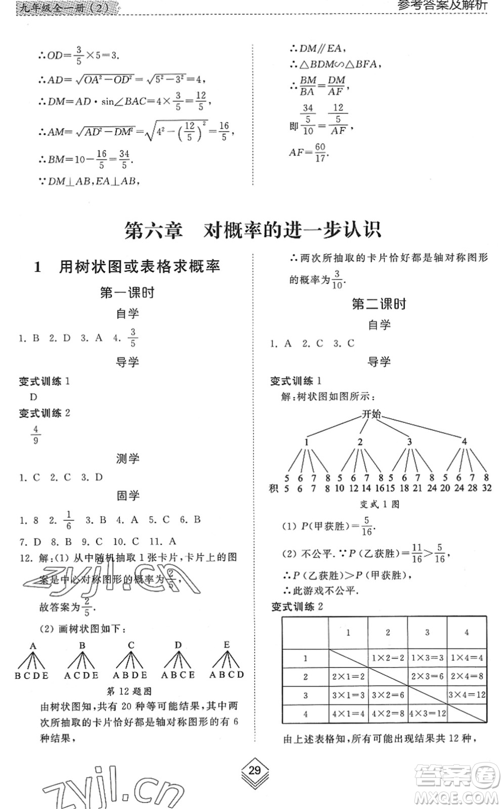 山東人民出版社2022綜合能力訓(xùn)練九年級數(shù)學(xué)全一冊(2)魯教版五四學(xué)制答案