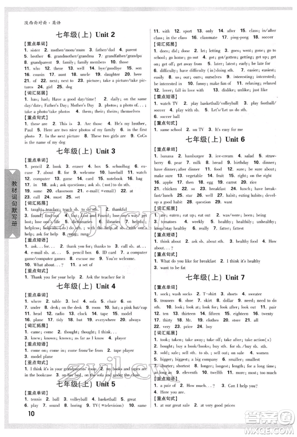 陜西科學(xué)技術(shù)出版社2022中考面對面九年級英語通用版陜西專版參考答案