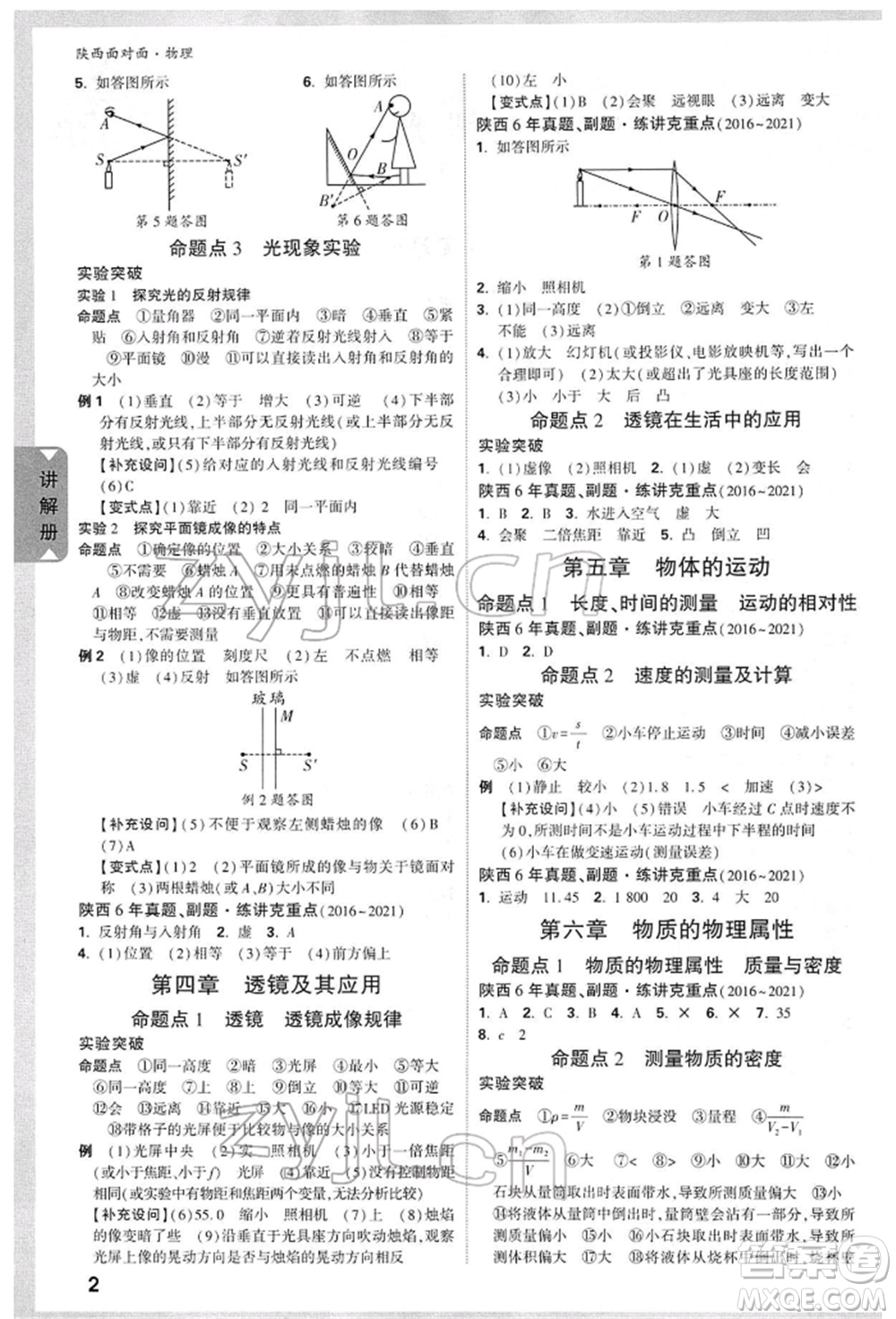 陜西科學(xué)技術(shù)出版社2022中考面對(duì)面九年級(jí)物理通用版陜西專版參考答案