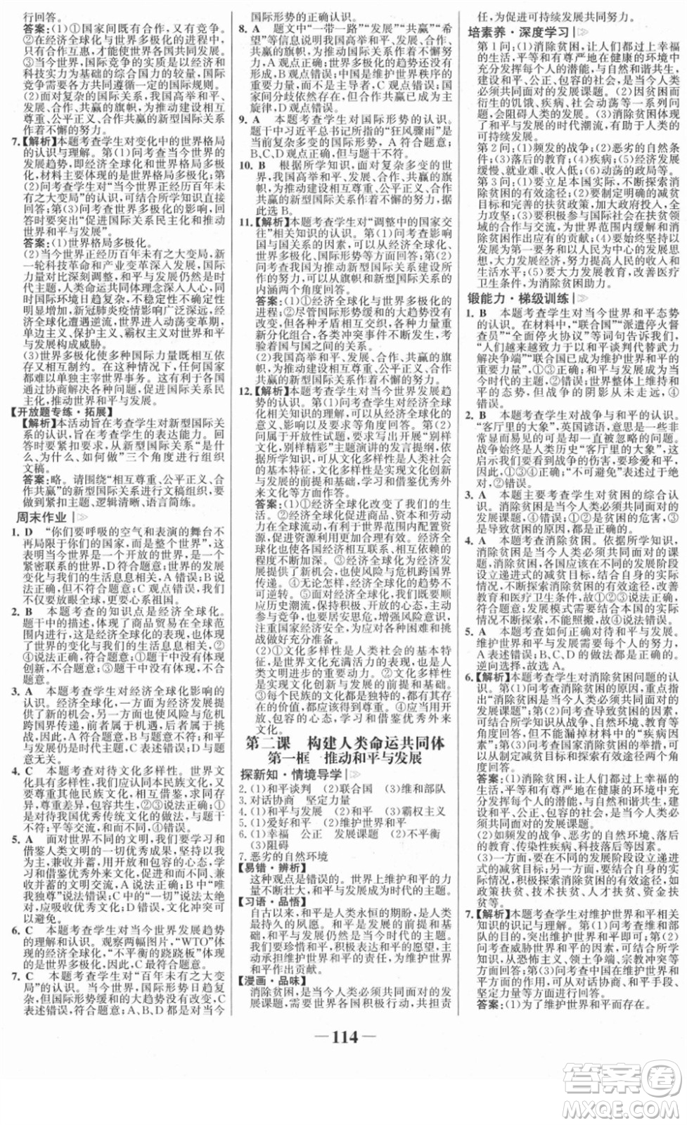 延邊大學出版社2022金榜學案九年級道德與法治下冊部編版RJ答案