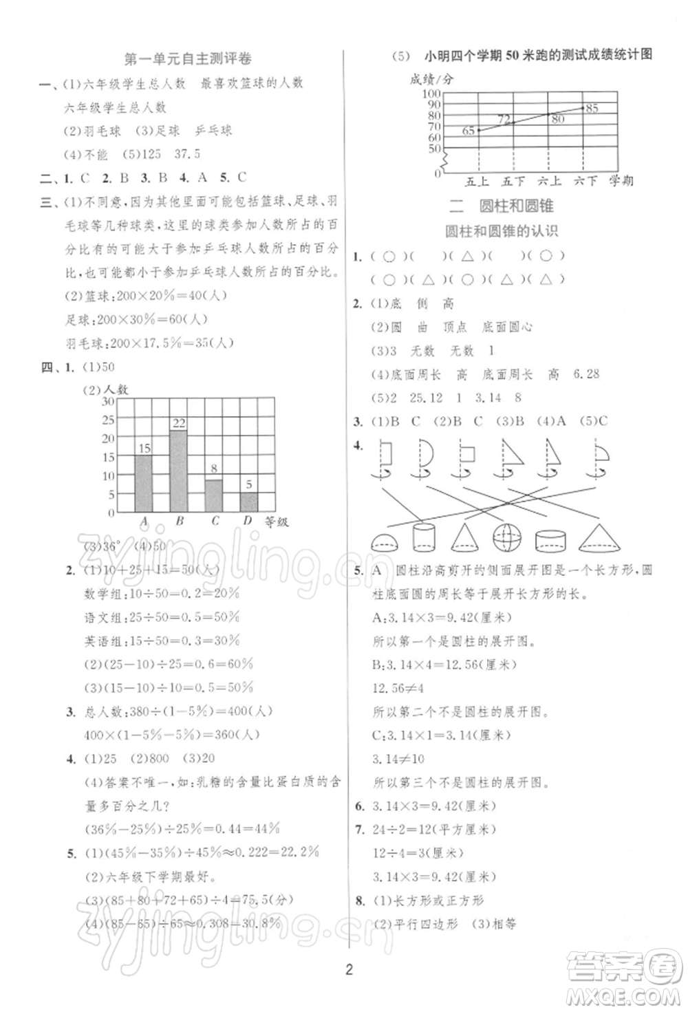 江蘇人民出版社2022實驗班提優(yōu)訓(xùn)練六年級下冊數(shù)學(xué)蘇教版江蘇專版參考答案