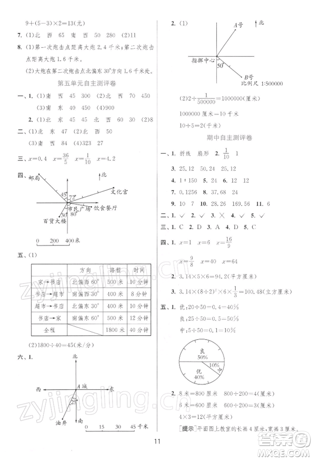 江蘇人民出版社2022實驗班提優(yōu)訓(xùn)練六年級下冊數(shù)學(xué)蘇教版江蘇專版參考答案