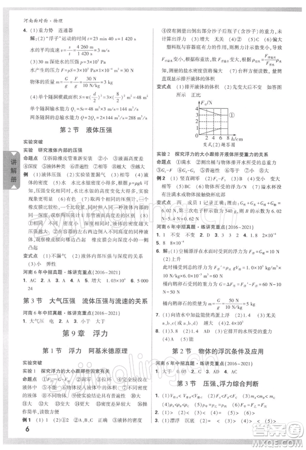 新疆青少年出版社2022中考面對面九年級物理通用版河南專版參考答案