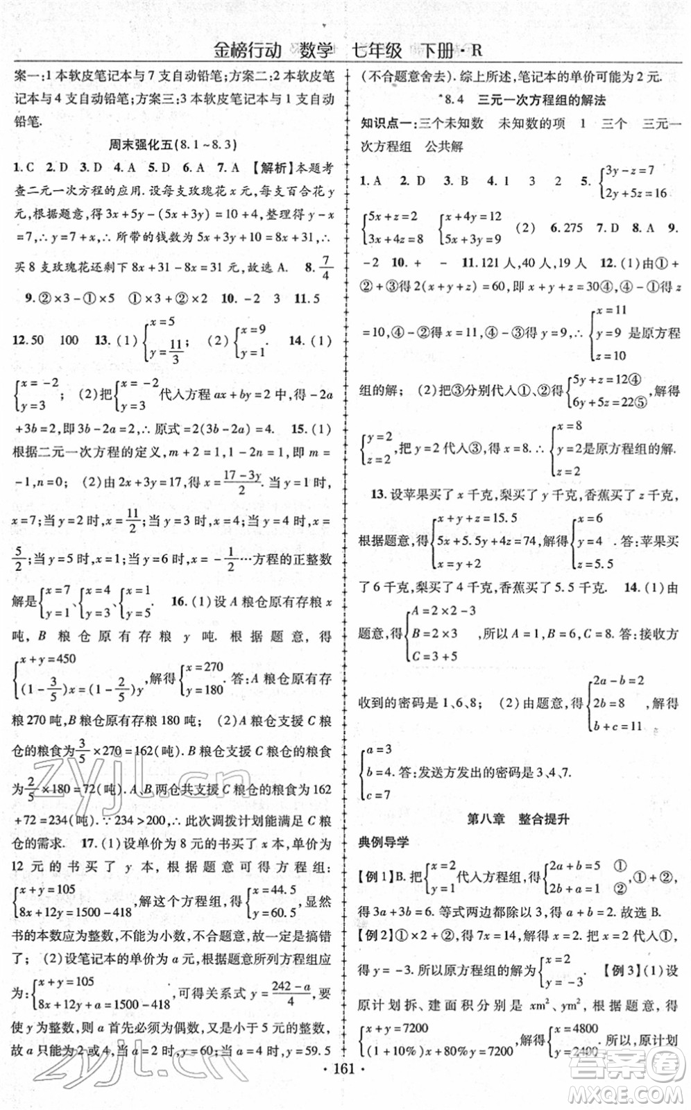 云南美術出版社2022金榜行動課時導學案七年級數(shù)學下冊R人教版答案