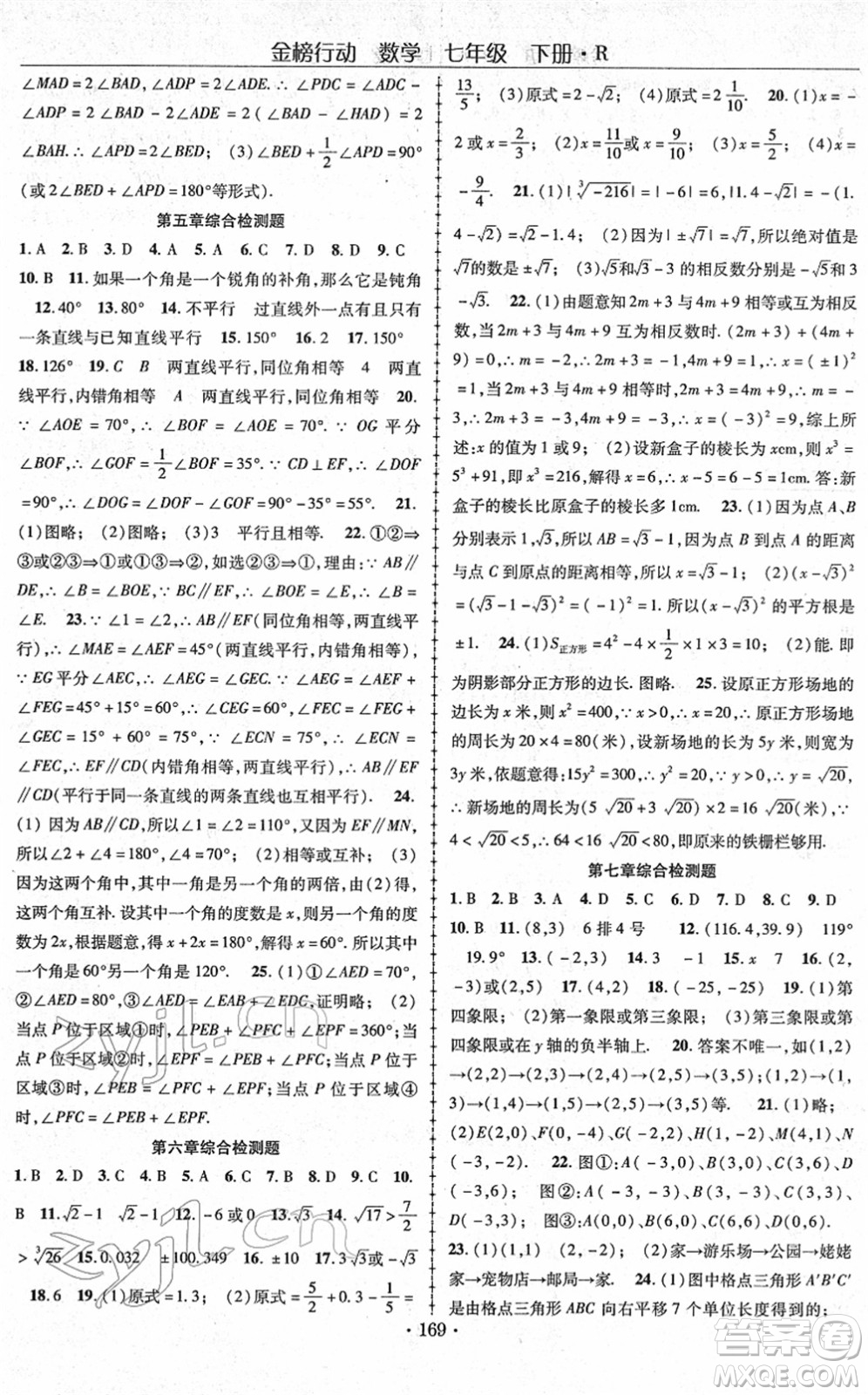 云南美術出版社2022金榜行動課時導學案七年級數(shù)學下冊R人教版答案