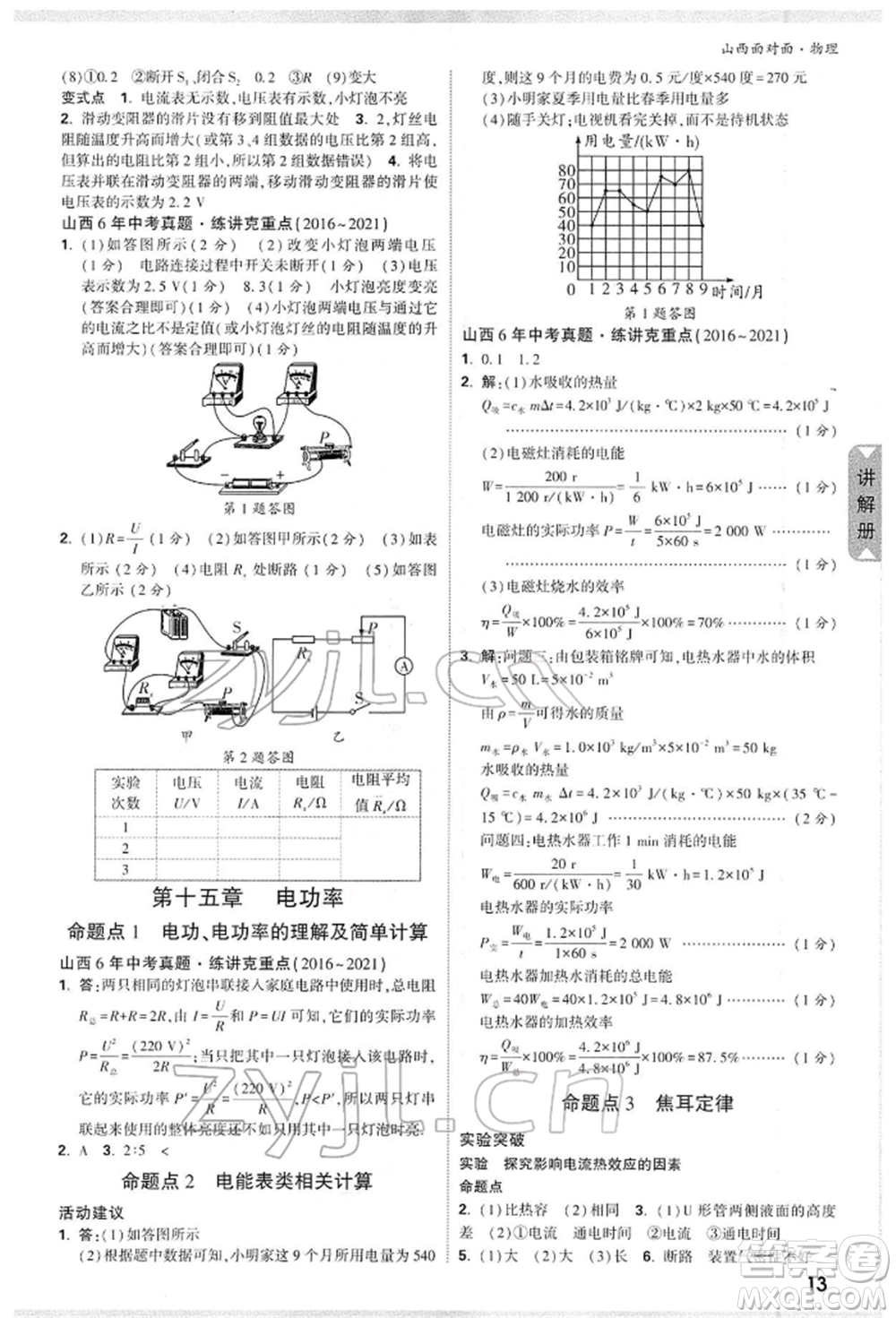 新疆青少年出版社2022中考面對面九年級物理通用版山西專版參考答案