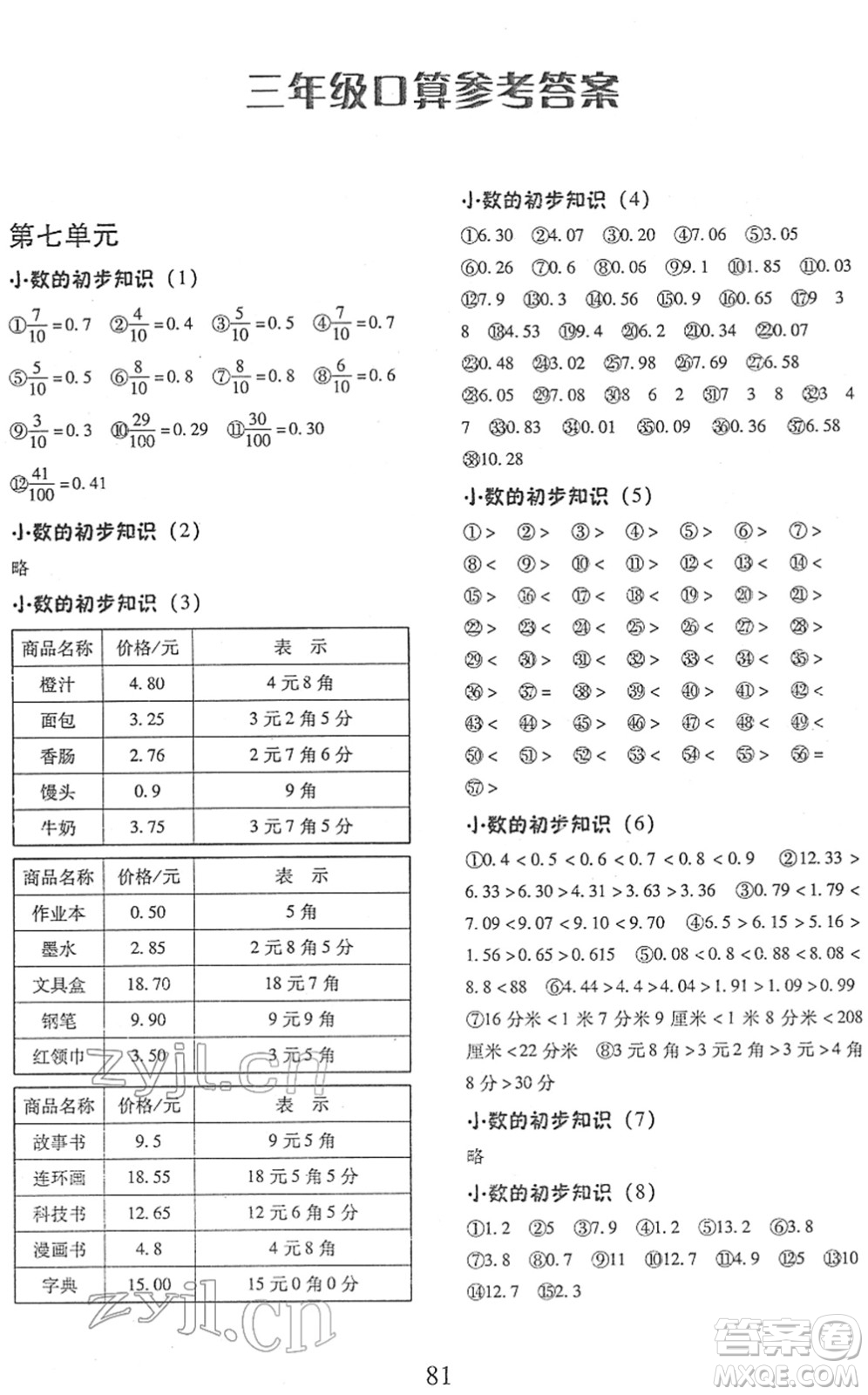 云南美術(shù)出版社2022每日10分鐘口算心算速算天天練三年級數(shù)學(xué)下冊RJ人教版答案