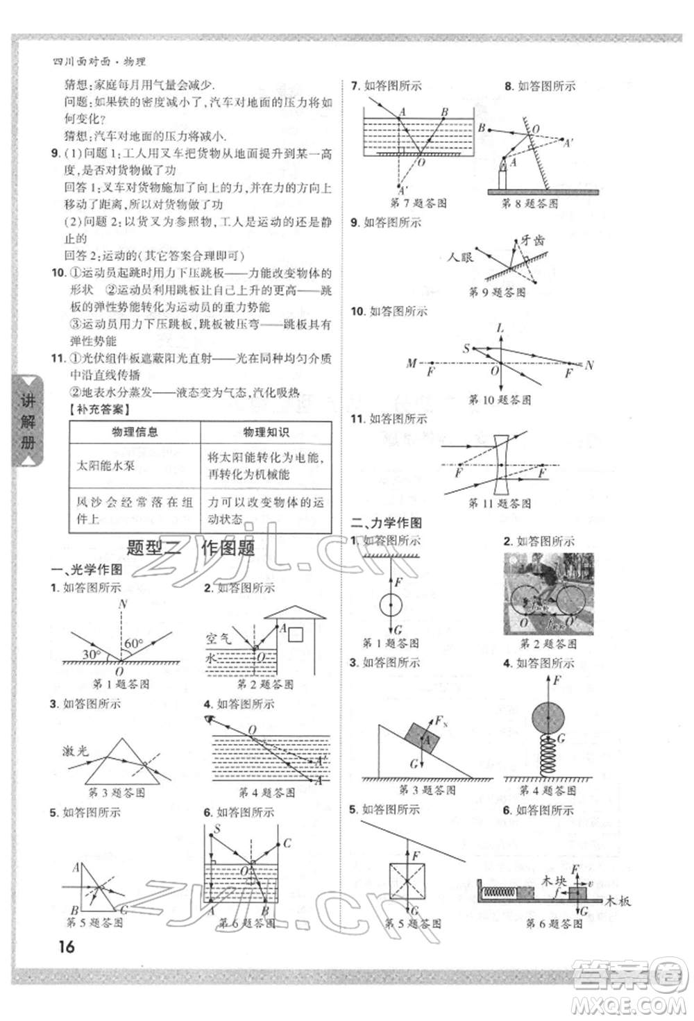 新疆青少年出版社2022中考面對面九年級物理通用版四川專版參考答案