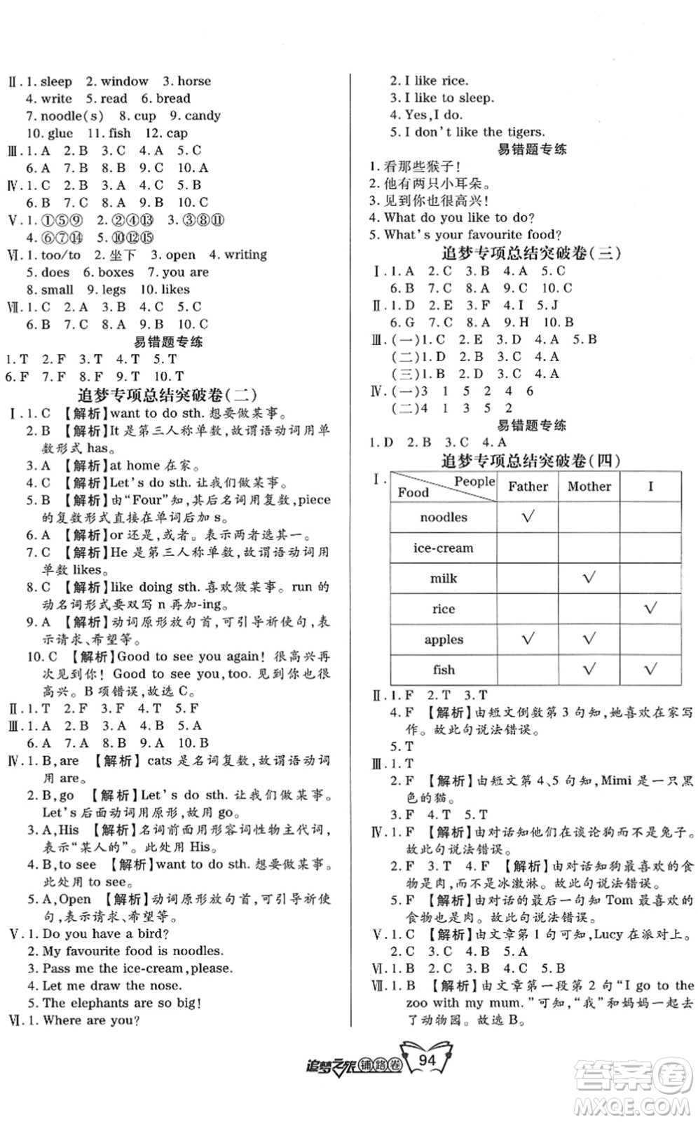 天津科學技術(shù)出版社2022追夢之旅鋪路卷三年級英語下冊LX魯湘版河南專版答案