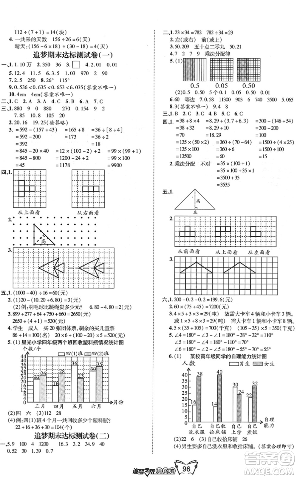 天津科學(xué)技術(shù)出版社2022追夢(mèng)之旅鋪路卷四年級(jí)數(shù)學(xué)下冊(cè)RJ人教版河南專版答案