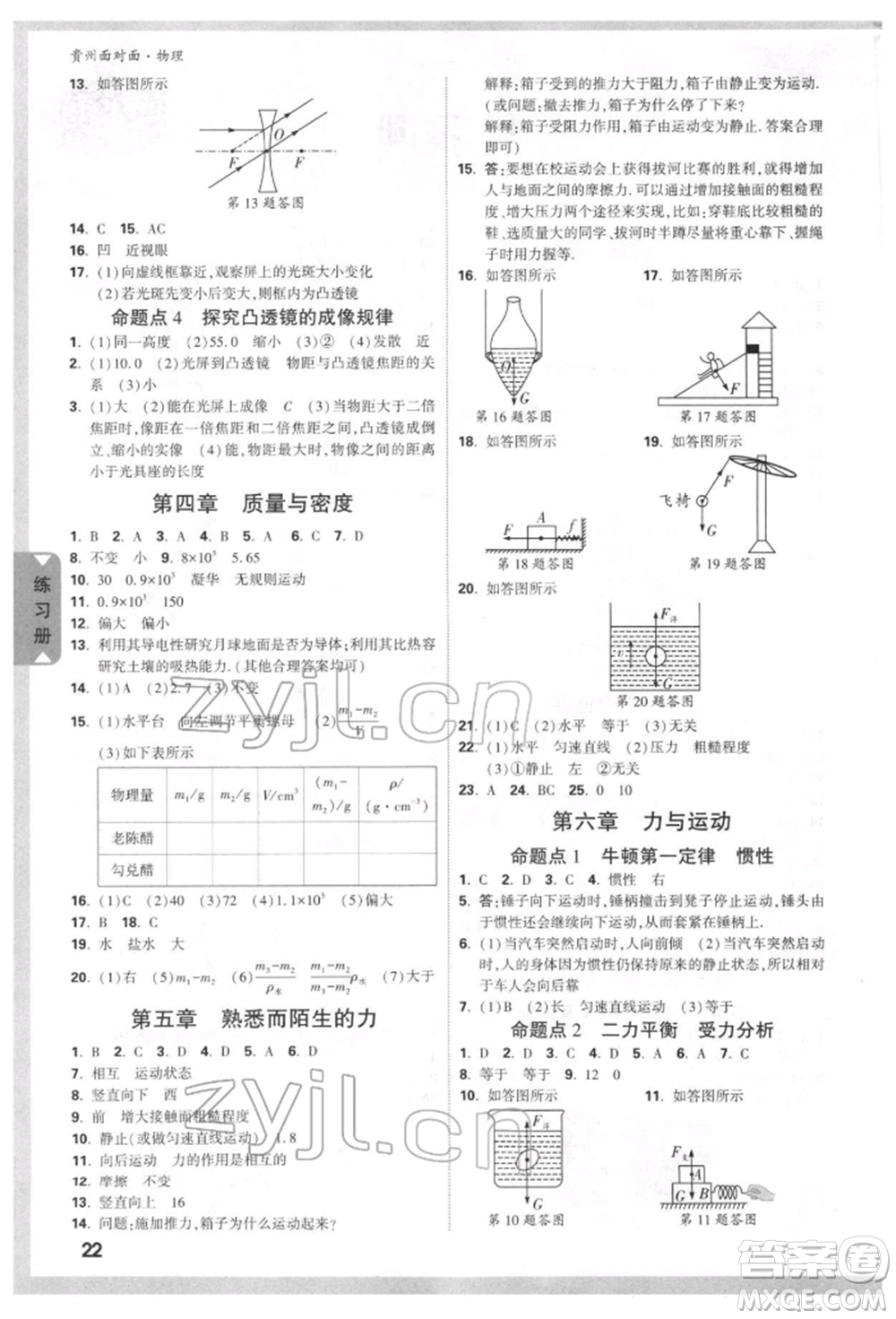 新疆青少年出版社2022中考面對面九年級物理通用版貴州專版參考答案