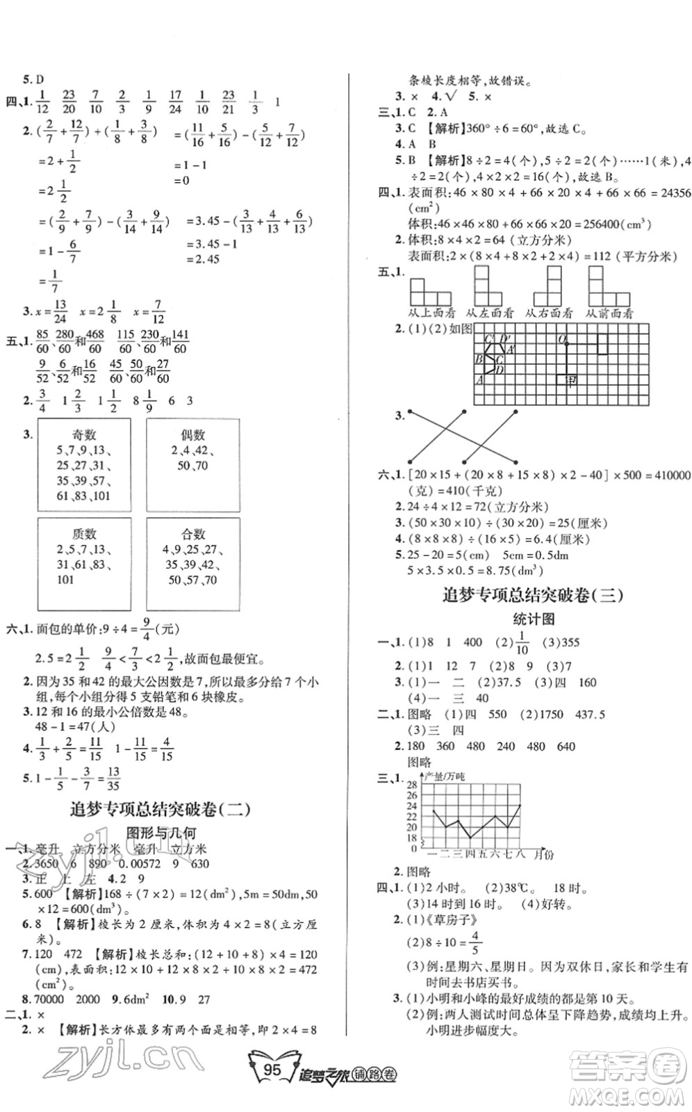 天津科學(xué)技術(shù)出版社2022追夢(mèng)之旅鋪路卷五年級(jí)數(shù)學(xué)下冊(cè)RJ人教版河南專版答案