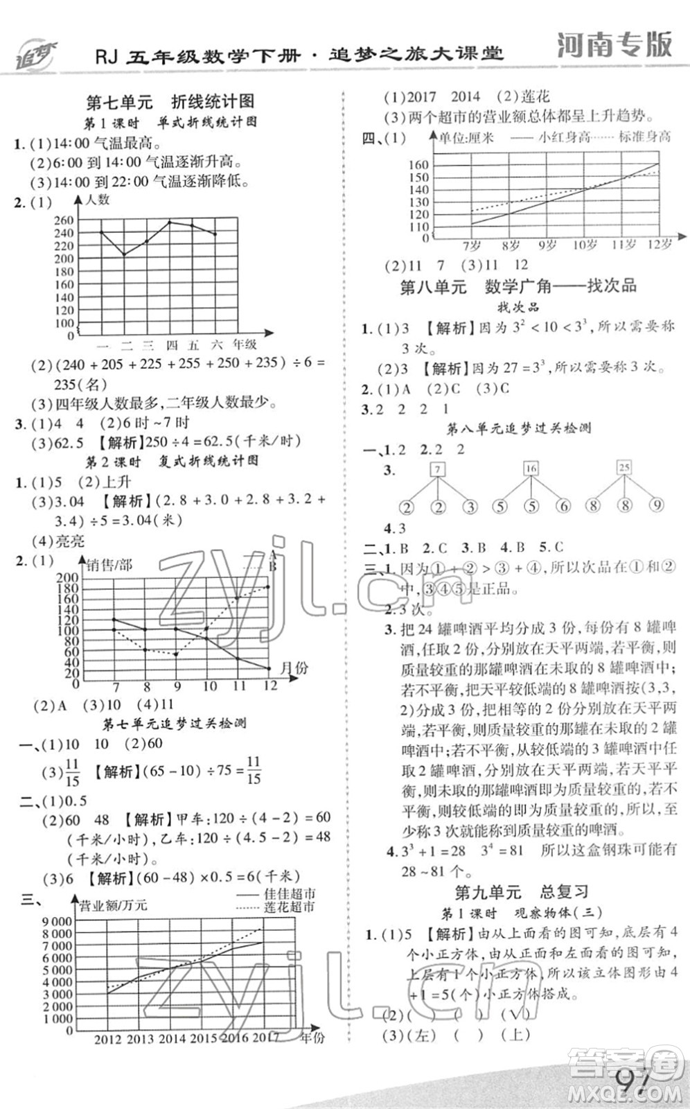 天津科學技術出版社2022追夢之旅大課堂五年級數(shù)學下冊RJ人教版河南專版答案