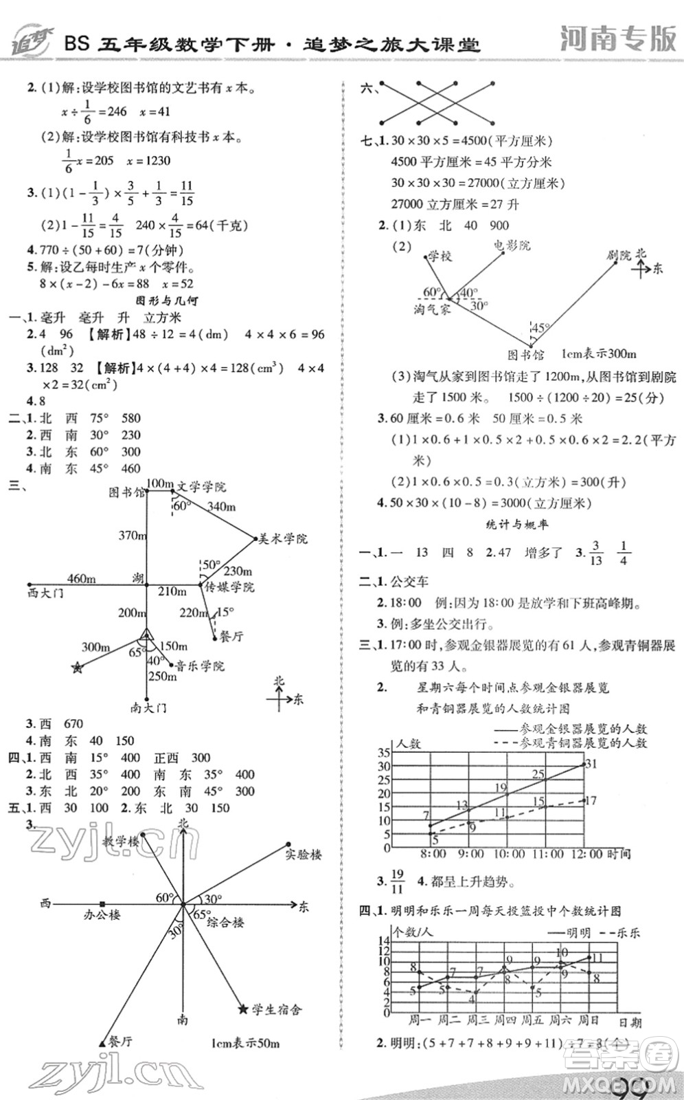 天津科學技術(shù)出版社2022追夢之旅大課堂五年級數(shù)學下冊BS北師版河南專版答案