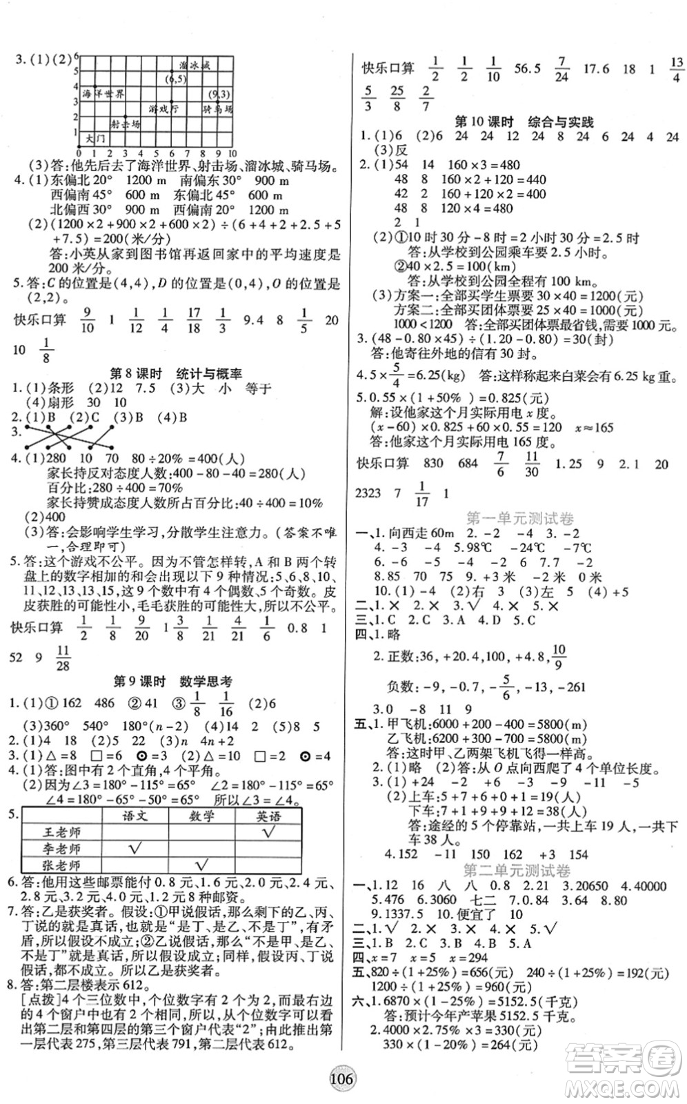 天津科學(xué)技術(shù)出版社2022云頂課堂六年級數(shù)學(xué)下冊RJ人教版答案